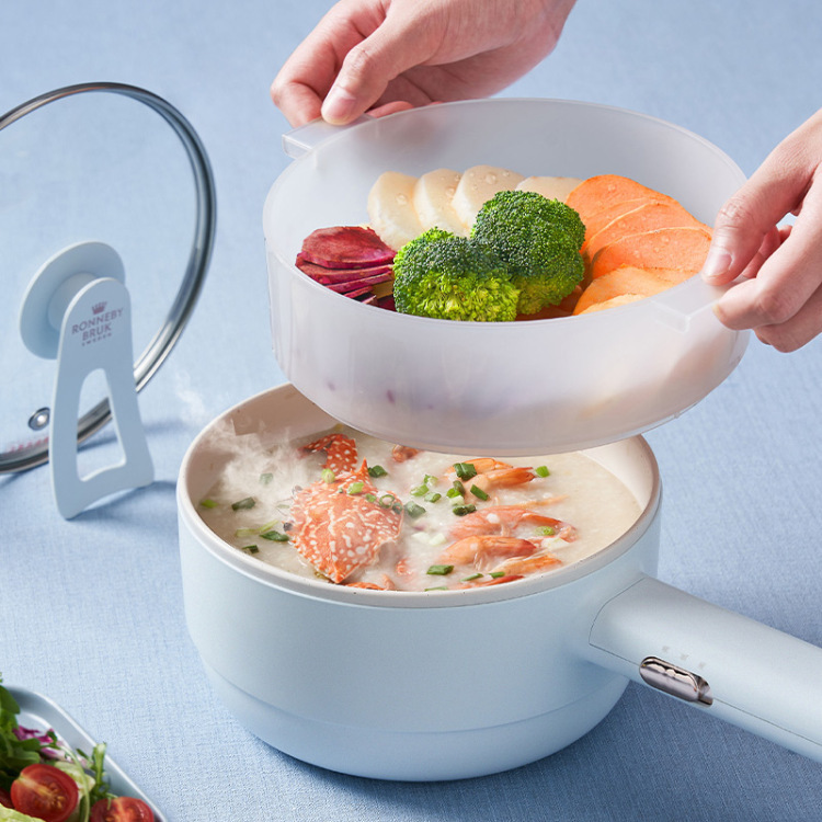 【全能锅】ronnebybruk多功能电煮锅（带蒸笼）1个=炒锅+煎锅+炖锅+汤锅+蒸笼！煎、焗、炖、炒、煮、蒸、炸、烙，样样全能，双重断电保护，干烧高温自动断电