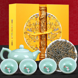 【御品豪茗】十大名茶（铁观音、金骏眉、大红袍、正山小种、龙江、茉莉花茶、毛尖、普洱、碧螺春、白茶）老师傅亲自操刀，景德镇陶制茶具：1壶+4杯