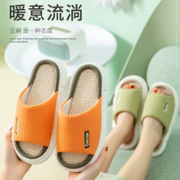 【居家必备！】好评率超高亚麻材质拖鞋，天然材质，无有害物质，柔软厚底海绵，像踩在棉花上！